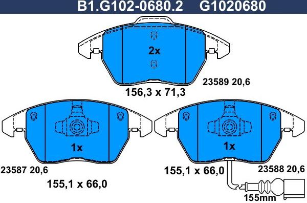Тормозные колодки Galfer. Артикул B1.G102-0680.2