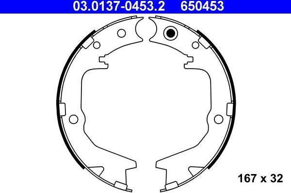 Тормозные колодки (стояночная тормозная система) ATE задние для Mitsubishi Lancer IX 2001-2013. Артикул 03.0137-0453.2