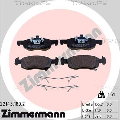 Тормозные колодки Zimmermann передние для Opel Corsa E 2014-2019. Артикул 22143.180.2