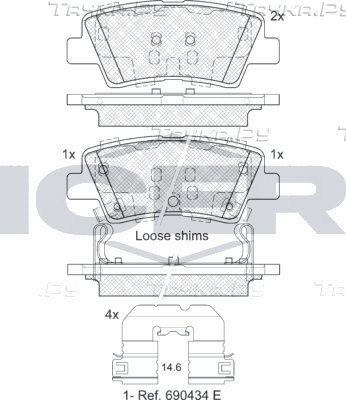 Тормозные колодки Icer задние для Kia Stonic 2018-2026. Артикул 182036-203