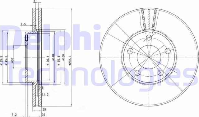 Тормозной диск Delphi передний для Volkswagen Passat B3 1996-1997. Артикул BG3199