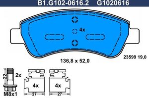 Тормозные колодки Galfer передние для Citroen C3 II 2009-2016. Артикул B1.G102-0616.2