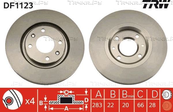 Тормозной диск TRW передний для Citroen Xsara 1998-2002. Артикул DF1123