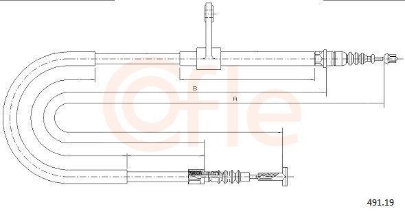 Трос ручника (тросик ручного тормоза) Cofle задний правый для Fiat Multipla I 2000-2010. Артикул 491.19