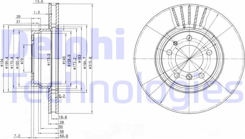 Тормозной диск Delphi. Артикул BG3039