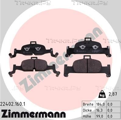 Тормозные колодки Zimmermann передние для Audi A5 II (F5) 2016-2026. Артикул 22402.160.1