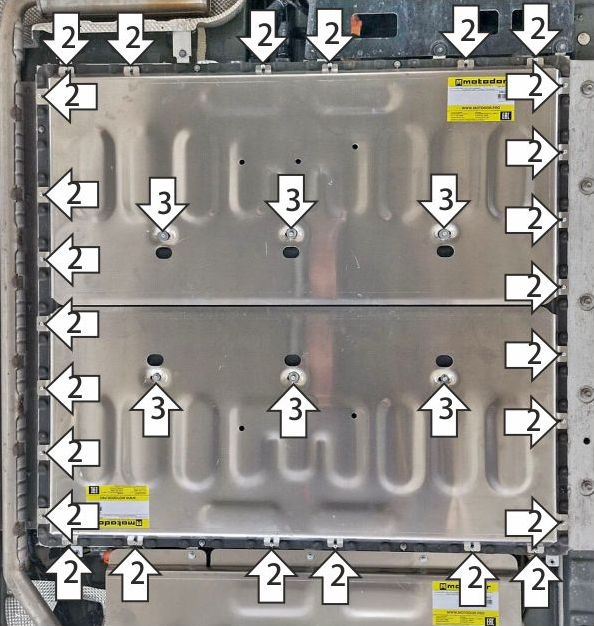 Защита алюминиевая Мотодор усиленная для аккумуляторной батареи Voyah Free в комплектации EVR Sport Edition хэтчбек 2023-2026. Артикул 348603