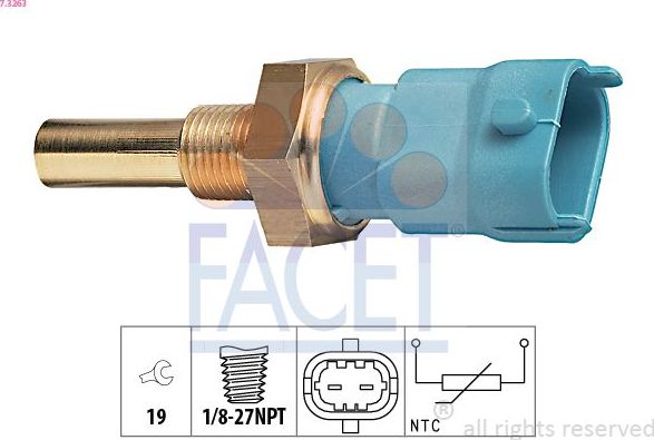 Датчик температуры охлаждающей жидкости Facet Made in Italy - OE Equivalent для Opel Astra G 1998-2005. Артикул 7.3263