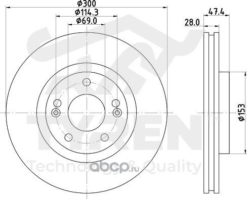 Тормозной диск (Tyren). Артикул TYR1015741
