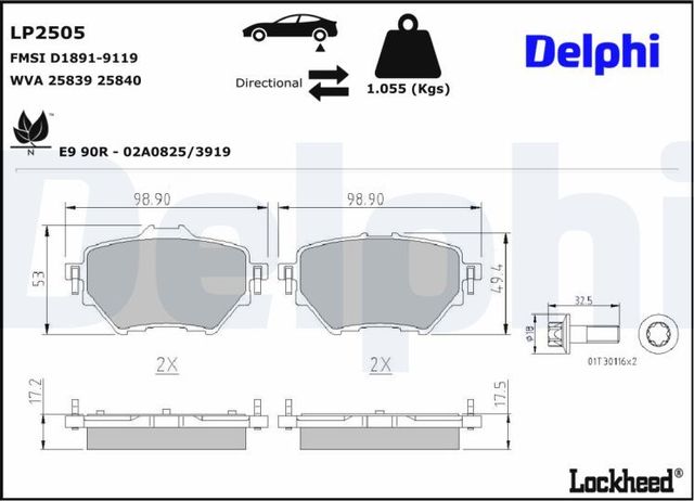 Тормозные колодки Delphi (Low-Metallic) для Haval H2 2014-2026. Артикул LP2505