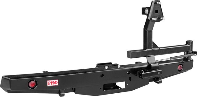 Бампер силовой РИФ задний с площадкой под лебёдку, калиткой и фонарями, стандарт для УАЗ Буханка 3741, 3909, 2206, 3962 1990-2026. Артикул RIF452-21235