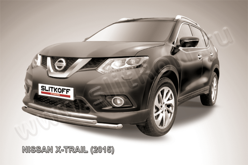 Защита Slitkoff переднего бампера d57+d42 двойная короткая для Nissan X-Trail T32 2015-2026. Артикул NXT15-004