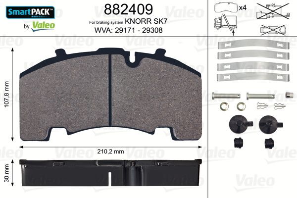 Тормозные колодки Valeo SmartPack задние для MAN F2000 1994-2000. Артикул 882409