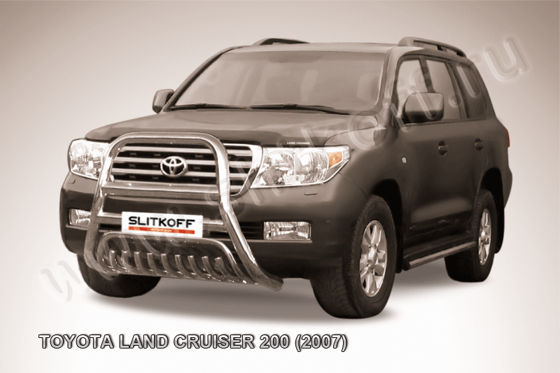 Кенгурятник Slitkoff d76 высокий с защитой картера для Toyota Land Cruiser 200 2007-2012. Артикул TLC2-001