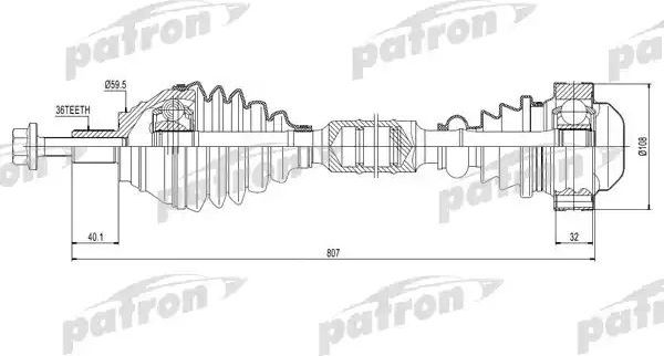 Полуось (привод в сборе, приводной вал) Patron передняя правая для Volkswagen Caddy III 2004-2010. Артикул PDS0416