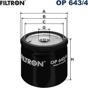 Масляный фильтр Filtron для Smart Forfour II ((W453) 2014-2026. Артикул OP 643/4