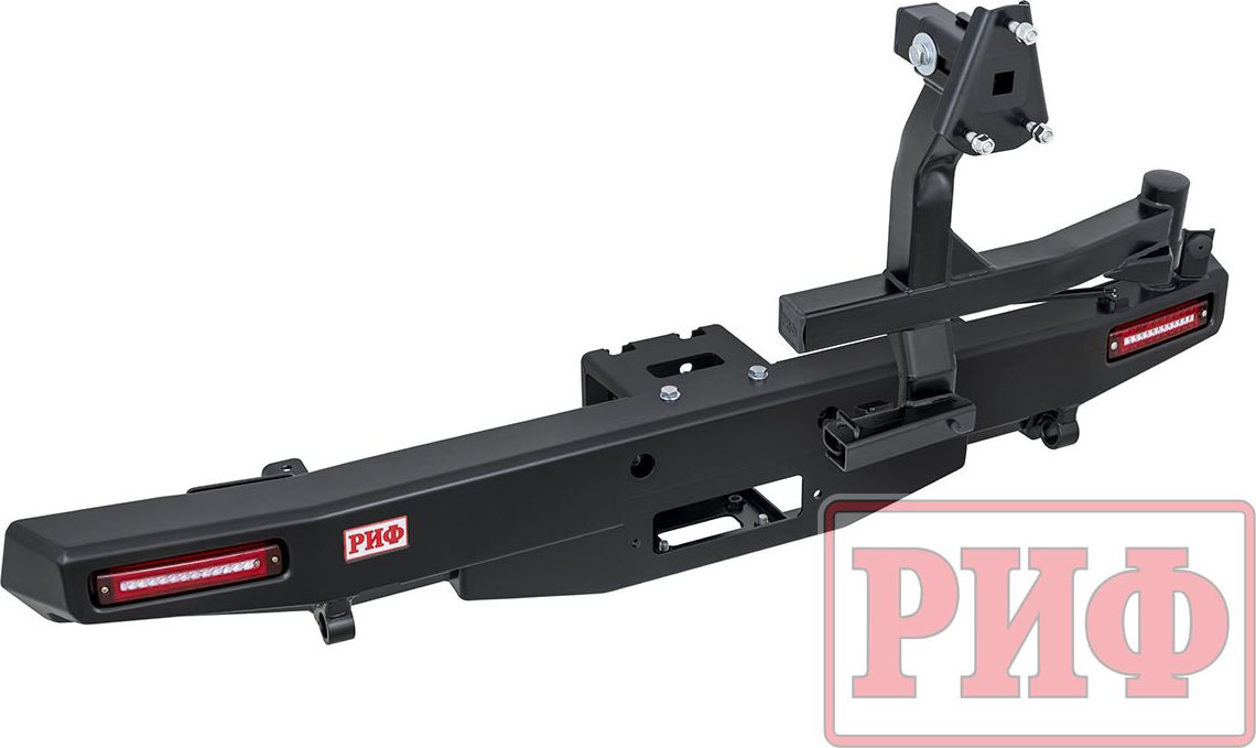 Бампер силовой РИФ задний с площадкой под лебедку, калиткой (справа) и фонарями, лифт 65 мм для УАЗ Hunter 2003-2026. Артикул RIF469-22235-R