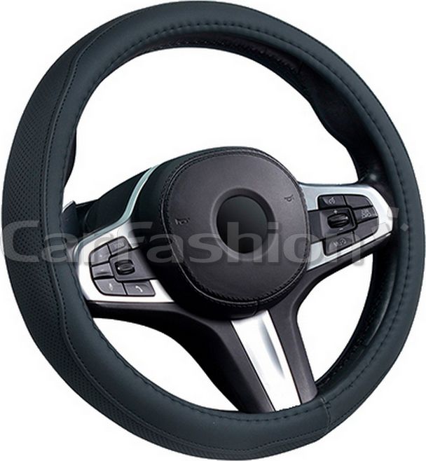 Оплётка на руль CarFashion Derby (размер M, экокожа, цвет ЧЕРНЫЙ/ЧЕРНЫЙ). Артикул 31629