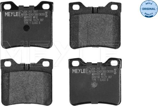 Тормозные колодки Meyle Original. Артикул 025 212 7817