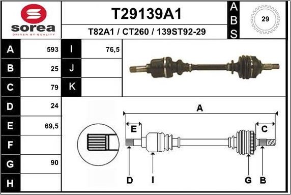 Полуось (привод в сборе, приводной вал) EAI. Артикул T29139A1