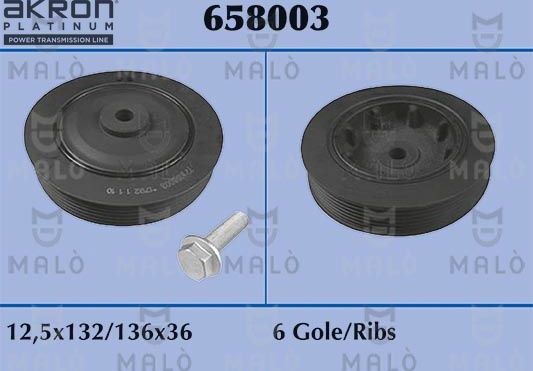 Шкив коленвала Malo. Артикул 658003