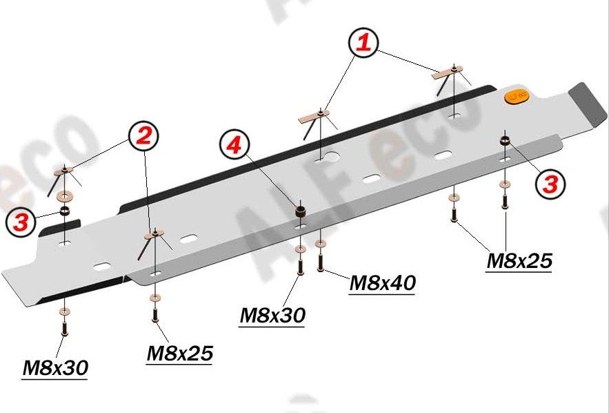 Защита алюминиевая Alfeco для топливопровода Mitsubishi Outlander III 2012-2026. Артикул ALF.14.52 AL4