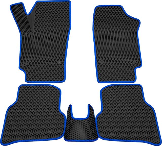 Коврики Rezkon 3D EVA Ромб резиновые для салона Volkswagen Polo V 2009-2020 Синий кант. Артикул 9235020103