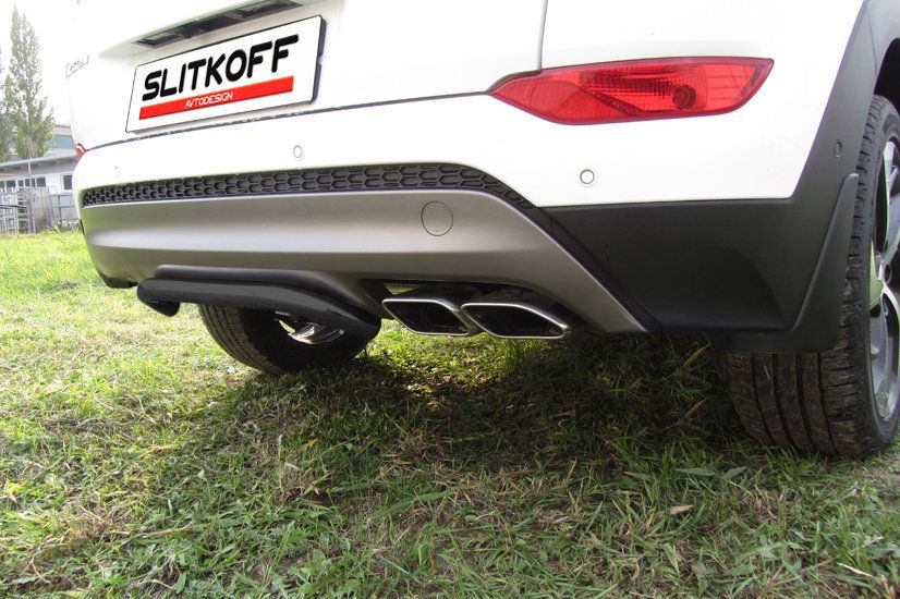 Защита Slitkoff заднего бампера d42 скоба для Hyundai Tucson III 4WD 2015-2026 Черная. Артикул HT4WD15007B