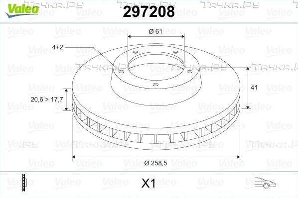 Тормозной диск Valeo передний для Nissan Kubistar X76 2003-2026. Артикул 297208