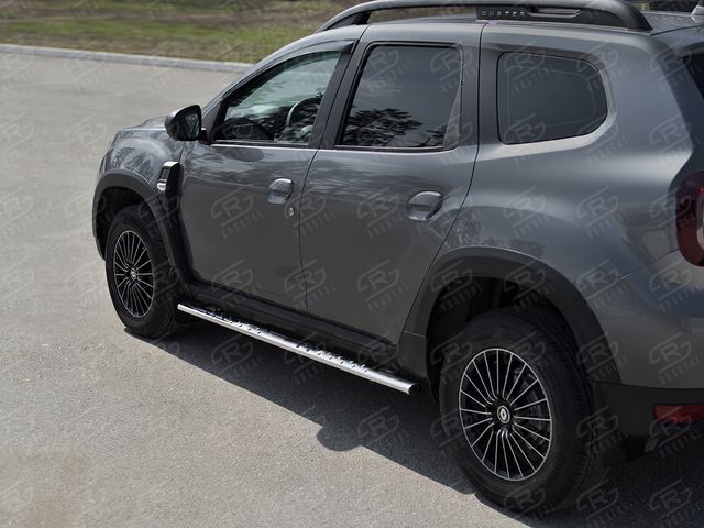 Защита порогов RusStal труба 75х42 овал с проступью для Renault Duster II 2021-2026. Артикул RDO-003804