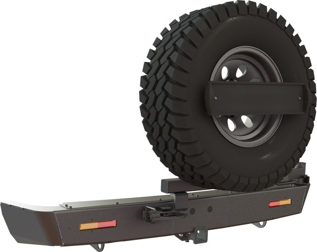 Бампер силовой STC задний для Toyota Land Cruiser Prado 120 2002-2009 с квадратом под фаркоп, кронштейном крепления запасного колеса по центру, кронштейном крепления гос номера и дублирующими фонарями. Артикул STC-TLCP120-BR-C1-L1