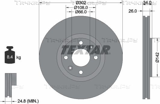 Тормозной диск Textar Pro передний для Citroen C4 Picasso I 2006-2013. Артикул 92133203