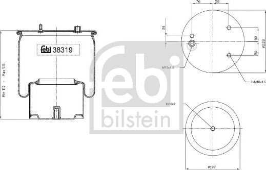 Пневмоподушка (пневморессора) Febi Bilstein задняя правая/левая для DAF XF 105 2005-2026. Артикул 38319