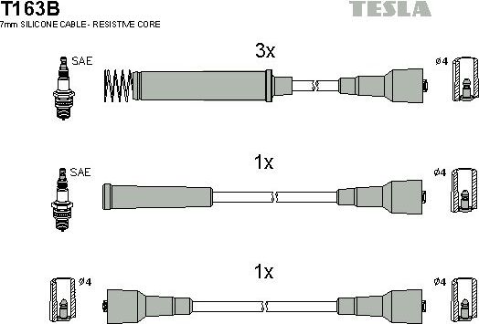 Высоковольтные провода (провода зажигания) (комплект) Tesla для Opel Frontera A 1992-1998. Артикул T163B