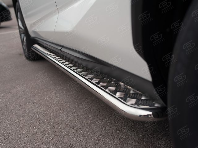 Защита порогов RusStal труба d42 с листом (Лист алюм, проф. нерж) (Вариант 2) для Lexus NX200 2014-2017 (кроме F-Sport). Артикул LNXL-0025812