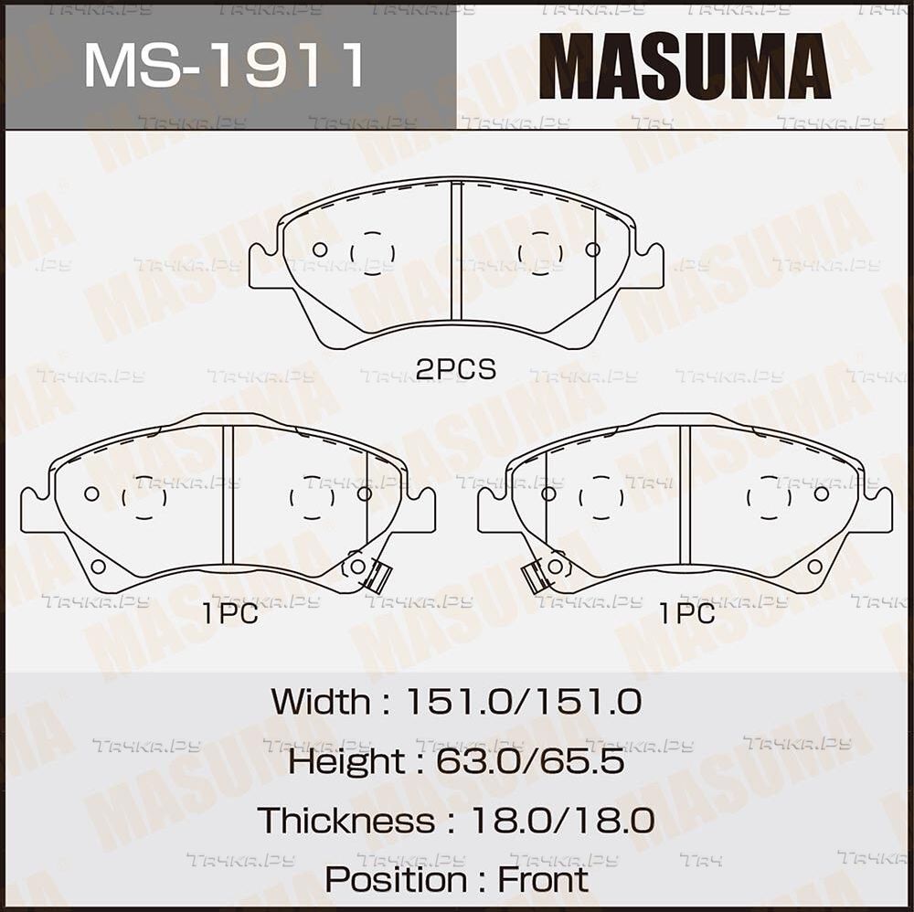 Тормозные колодки Masuma передние для Toyota Corolla E140, E150 2006-2014. Артикул MS-1911