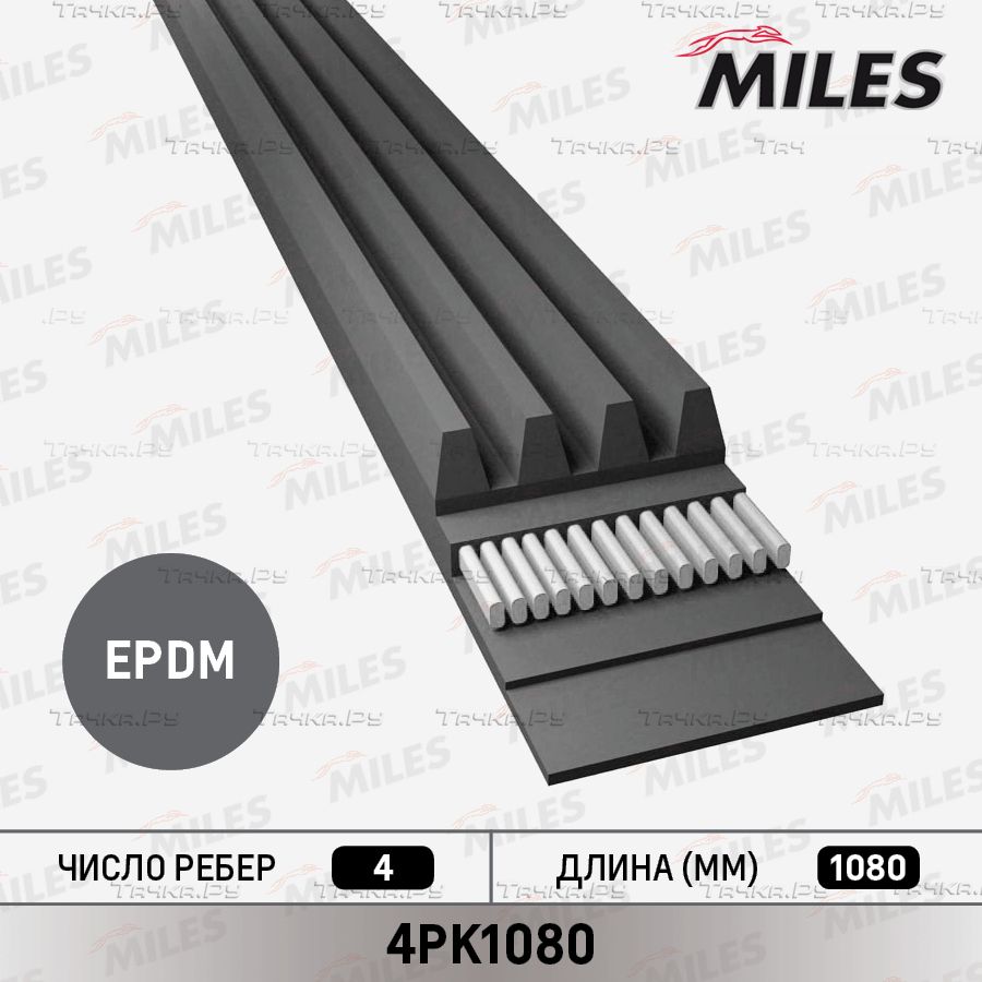 Приводной ремень поликлиновой Miles (EPDM (Этилен-пропиленовый каучук)) для Geo Tracker 1994-1998. Артикул 4PK1080