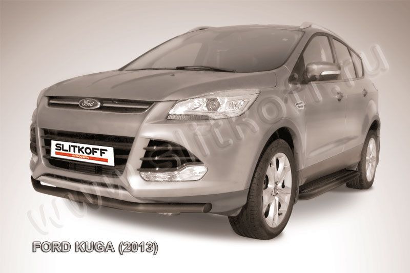 Защита Slitkoff переднего бампера d57 ЧЕРНАЯ матовая для Ford Kuga II 2013-2016. Артикул FKG13-004B