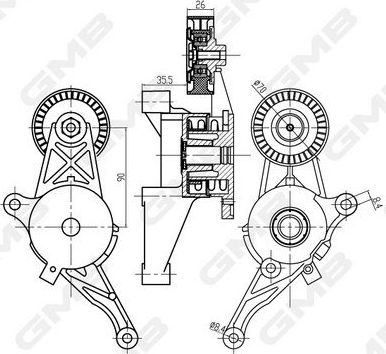 Натяжной ролик (натяжитель) приводного клинового зубчатого ремня (в сборе) GMB. Артикул GAT21060