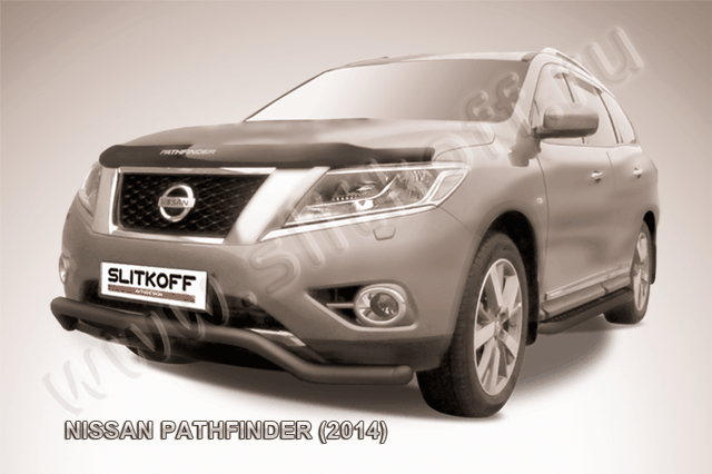 Защита Slitkoff переднего бампера d57 Волна ЧЕРНАЯ матовая для Nissan Pathfinder R52 2014-2026. Артикул NIP14-002B