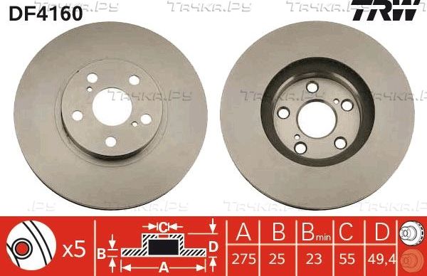 Тормозной диск TRW передний для Toyota Caldina III 2002-2007. Артикул DF4160