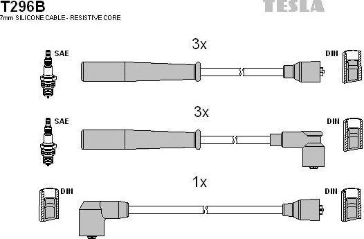 Высоковольтные провода (провода зажигания) (комплект) Tesla для Mazda MPV I (LV) 1988-1999. Артикул T296B