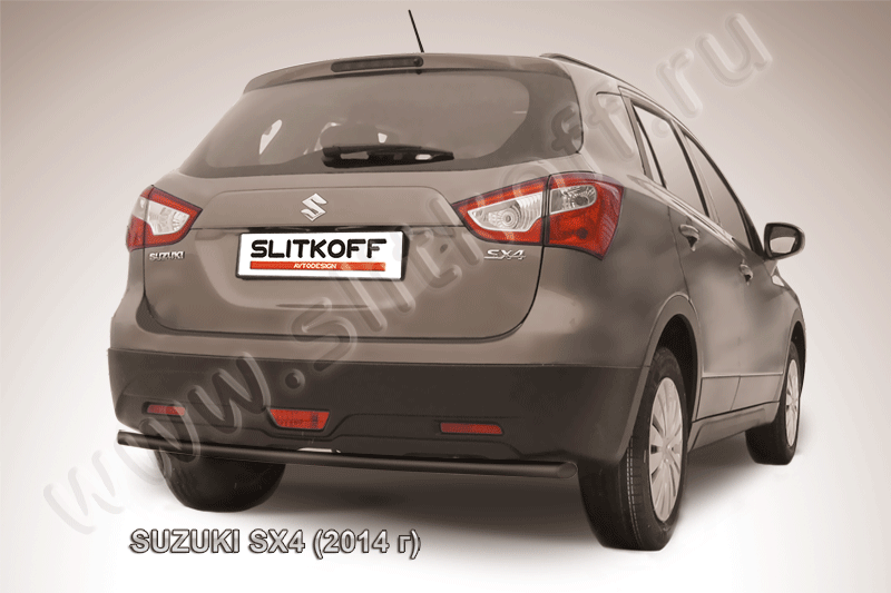 Защита Slitkoff заднего бампера d42 ЧЕРНАЯ матовая для Suzuki SX4 II 2014-2026. Артикул SSX4-14-009B