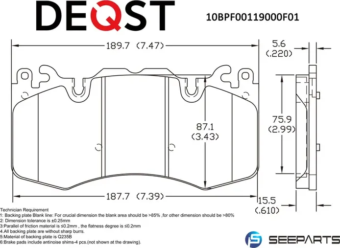 Колодки тормозные (10BPF00119000) (Deqst) Deqst. Артикул 10BPF00119000
