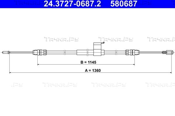 Трос ручника (тросик ручного тормоза) ATE. Артикул 24.3727-0687.2