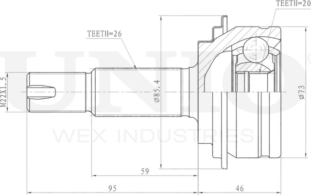 ШРУС наружный (Unio). Артикул CVJ-20185