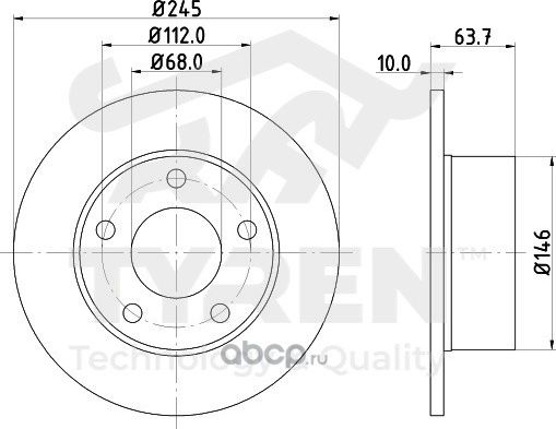 Тормозной диск (Tyren). Артикул TYR1019451