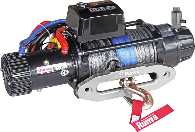 Лебёдка электрическая 24V Runva 9500 lbs 4350 кг (влагозащищенная) синтетический трос, пневмороспуск. Артикул EWB9500-Q-SRAC24V
