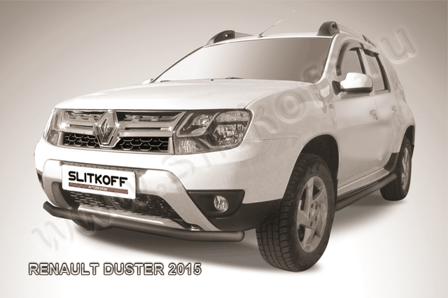 Защита Slitkoff переднего бампера d57 для Renault Duster I рестайлинг 2015-2020 Черная. Артикул RD15003B