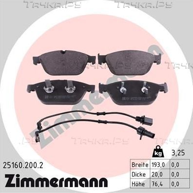 Тормозные колодки Zimmermann передние для Audi A8 III (D4) 2009-2018. Артикул 25160.200.2